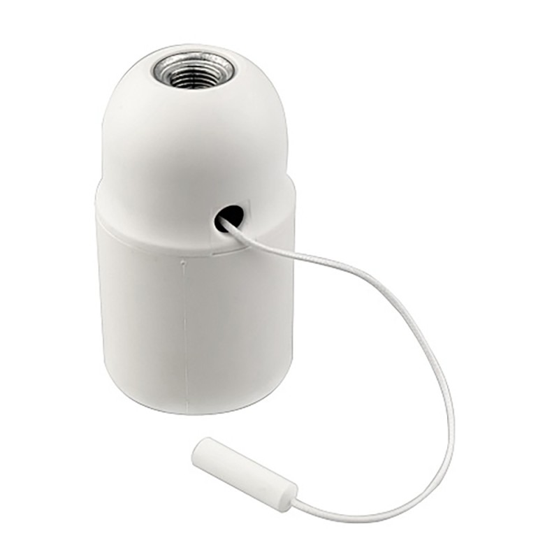 Portalamparas roscado liso con tirador e27 blanco
