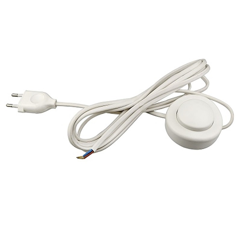 Interruptor eléctrico de pie con cable, 2,5 a 250 v, 3 m, blanco