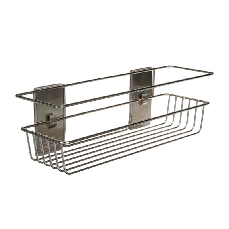 Cesto de baño, níquel satinado, 32,5 x 9,5 x10 cm, 1 uds + 4 tiras, máx 3 kg