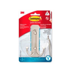 Gancho doble, grande, níquel satinado, 1 ud + 2 tiras,carga max 1,8 kg