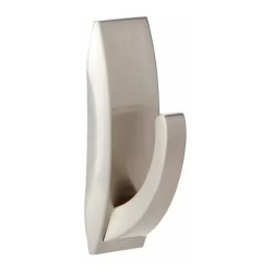 Gancho metálico con reflejos modernos, mediano, níquel satinado, 1 ud + 2 tiras, carga máx 1,3 kg