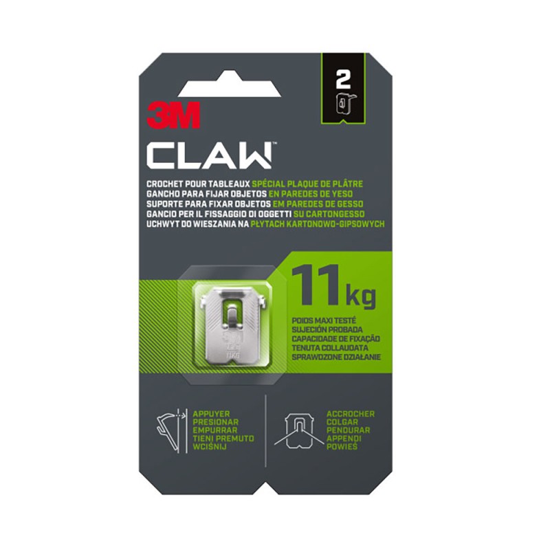 Gancho para paredes de yeso, 11 kg, 27 x 31,5 x 4 mm, 2 uds
