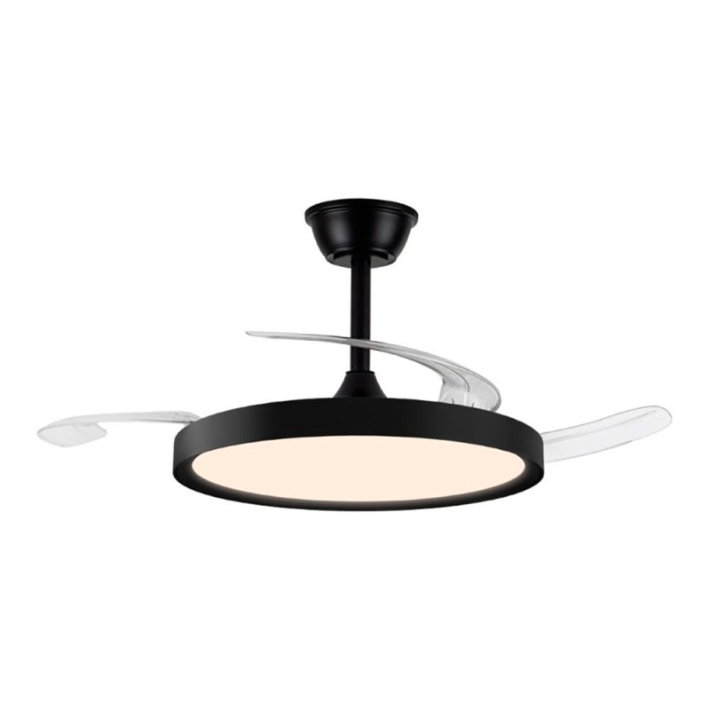 Ventilador de techo led 3cct aspas retráctiles polaris 43 w 4430 lm negro, aspas ø106 cm, plafón ø48,5 cm, altura 32 - 42 cm