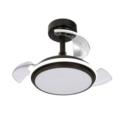 Ventilador de techo led 3cct aspas retráctiles antila mini xs 35 w 3000 lm negro, aspas ø55 cm, plafón ø32 cm, altura 38 - 4 ...