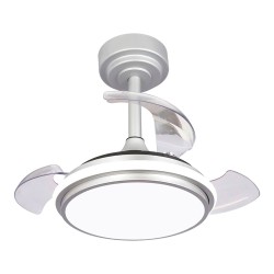 Ventilador de techo led 3cct aspas retráctiles antila mini xs 35 w 3000 lm plata, aspas ø55 cm, plafón ø32 cm, altura 38 - 4 ...