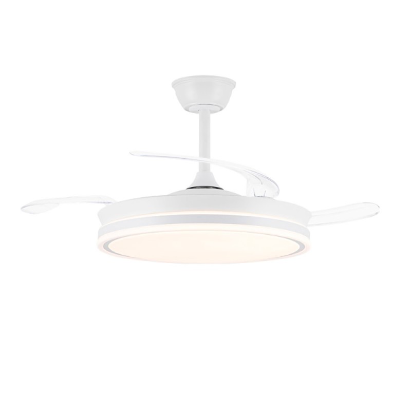 Ventilador de techo led 3cct aspas retráctiles evo smart 72 w 7920 lm blanco, aspas ø106 cm, plafón ø48,5 cm, altura 32 - 42 ...