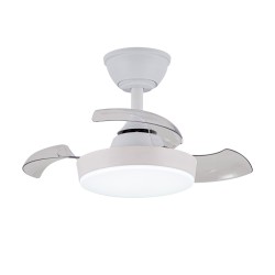 Ventilador de techo led 3cct aspas retráctiles hornet 32 w 3195 lm blanco, aspas ø56 cm, plafón ø26 cm, altura 34 - 44 cm