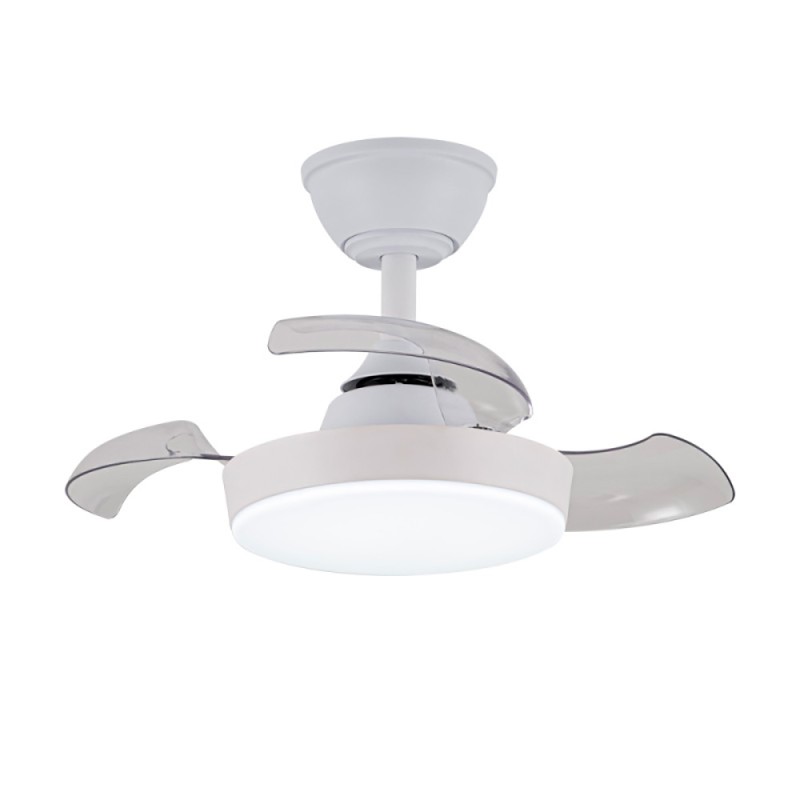 Ventilador de techo led 3cct aspas retráctiles hornet 32 w 3195 lm blanco, aspas ø56 cm, plafón ø26 cm, altura 34 - 44 cm