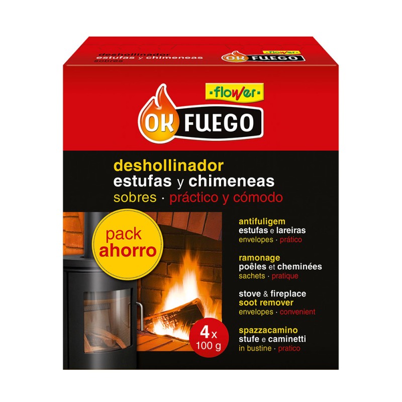 Okfuego deshollinador en sobres para estufas y chimeneas 4 uds x 100 g