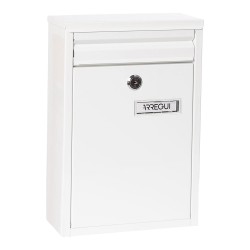 Buzón individual exterior, pequeño, zaguán, acero, blanco, 22 x 8 x 32 cm