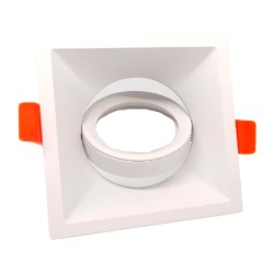 Aro halógeno basculante de empotrar, profundo, cuadrado, blanco, 90 x 90 x 42 mm
