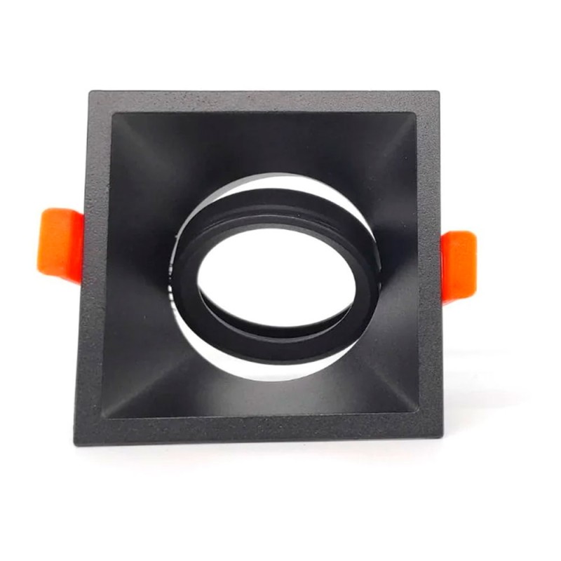 Aro halógeno basculante de empotrar, profundo, cuadrado, negro, 90 x 90 x 42 mm