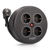 Enrollacables con 4 tomas 2p+t schuko, con protección, 16 a 250 v, cable h05vv-f 3g1,5mm de 5 m, negro