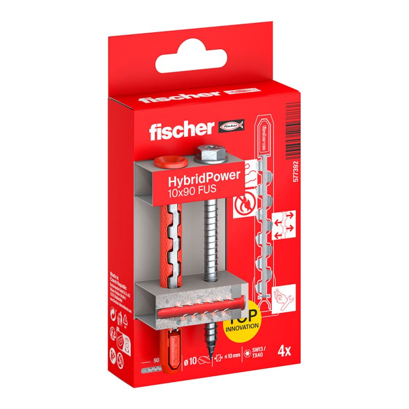 Tacos hybridpower ø10 x 90 mm + tornillos sw13/tx40, ø7 x 89 mm, blister 4 uds