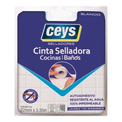 Cinta selladora para cocinas y baños, blanco, 22 mm x 3,35 m