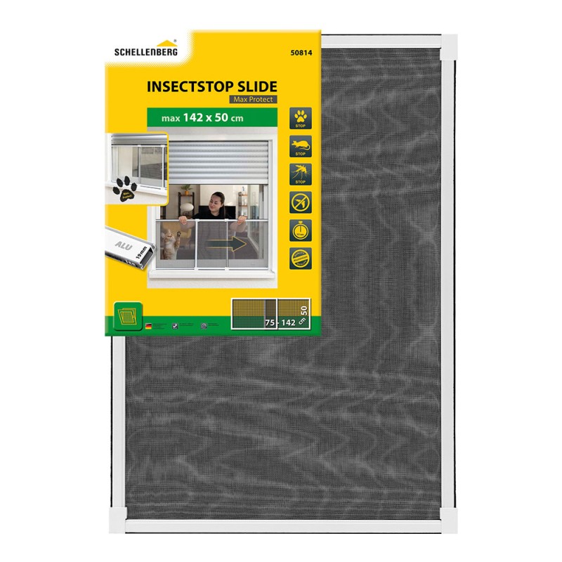 Mosquitera marco blanco extensible, malla aluminio, 75-142 x 50 cm