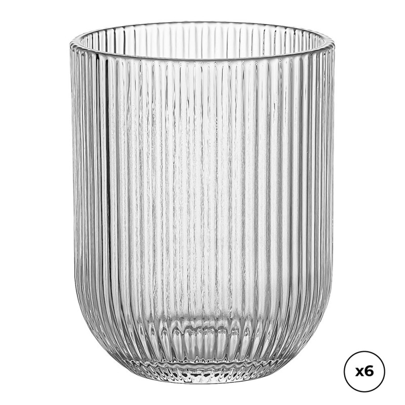 Vaso de cristal con rayas en relieve 260 ml, 6 uds