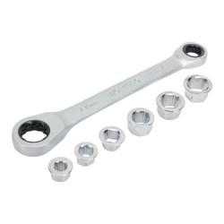 Llave de estrella cr-v doble con carraca, 6 bocas intercambiables, 14 x 19 mm, 7 piezas