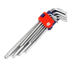 Llaves allen cr- v de brazo corto, estuche 18 piezas, (métrico-sae)