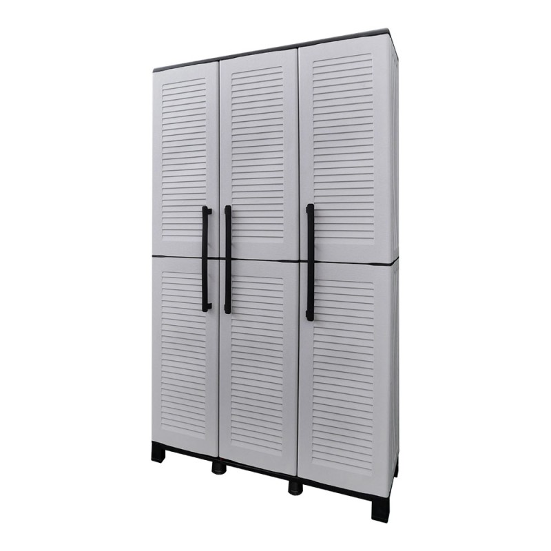 Armario alto con estantes y portaescobas línea family de polipropileno gris claro, 102 x 37 x 169 cm