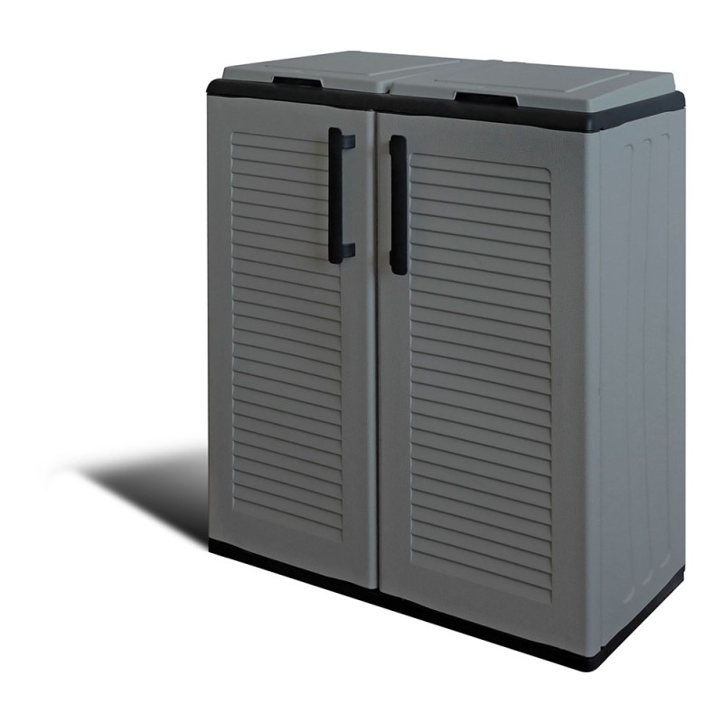 Armario bajo línea eco easy con reciclaje selectivo de 2 tapas, polipropileno, gris oscuro, 68 x 37 x 84 cm