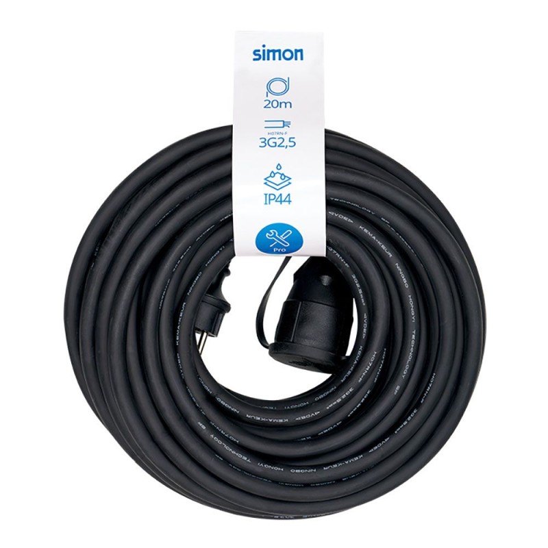 Prolongador profesional 20 m, ip44, h07rn-f 3 g 2,5 mm, 1 toma con tapa, 16 a 250 v~, negro