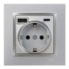 Base enchufe schuko + usb a + c 10,5 w 16 a 250 v~, simon 10, aluminio