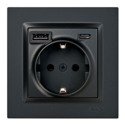 Base enchufe schuko + usb a + c 10,5 w 16 a 250 v~, simon 10, negro