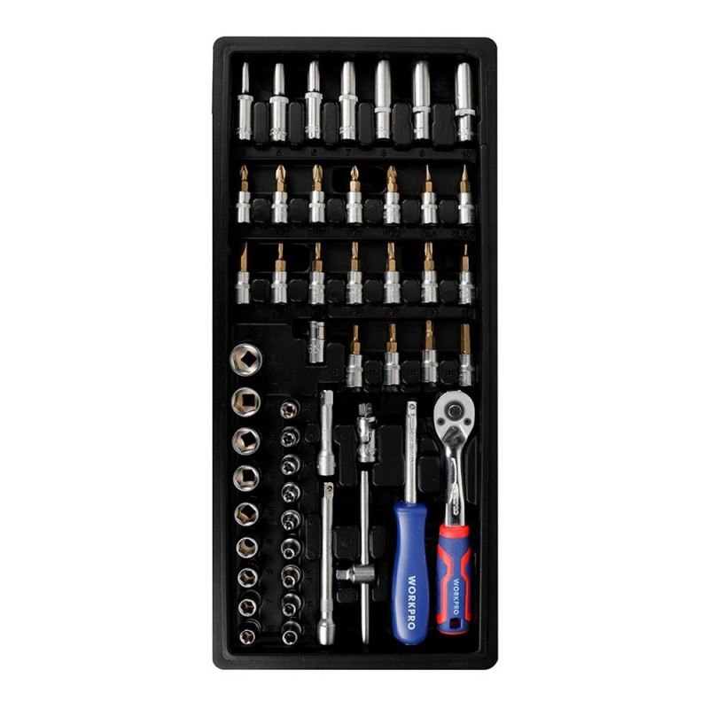 Llave de carraca, vasos y puntas ¼ pulg, juego 50 piezas