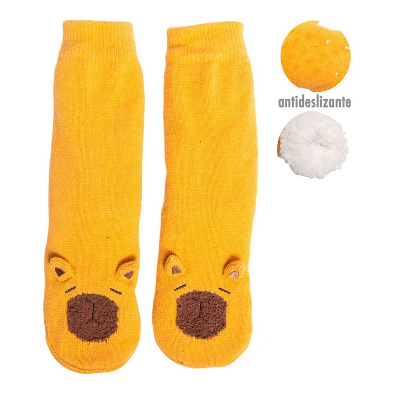 Calcetines capibara antideslizantes con forro de borreguito suave, talla 30 - 35