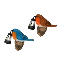 Figura solar de pájaro de poliresina, luz blanca cálida, colores surtidos