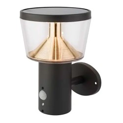 Aplique solar de pared con sensor de movimiento, luz fija 40 leds, 600 im, negro, ø16 x 17 x 23 cm