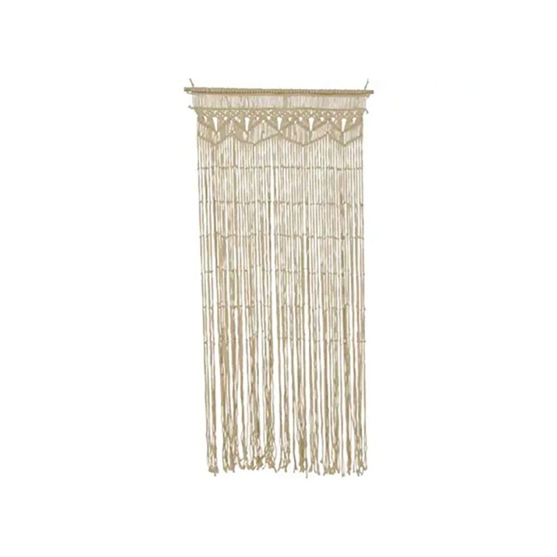Cortina para puerta de macramé beige y barra de bambú claro 90 x 200 cm
