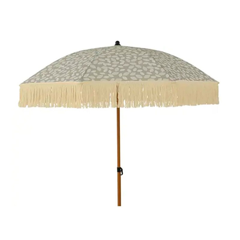Parasol para jardín, verde con diseño de hojas y flecos beige, ø180 x 215 cm