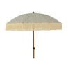 Parasol para jardín, verde con diseño de hojas y flecos beige, ø180 x 215 cm
