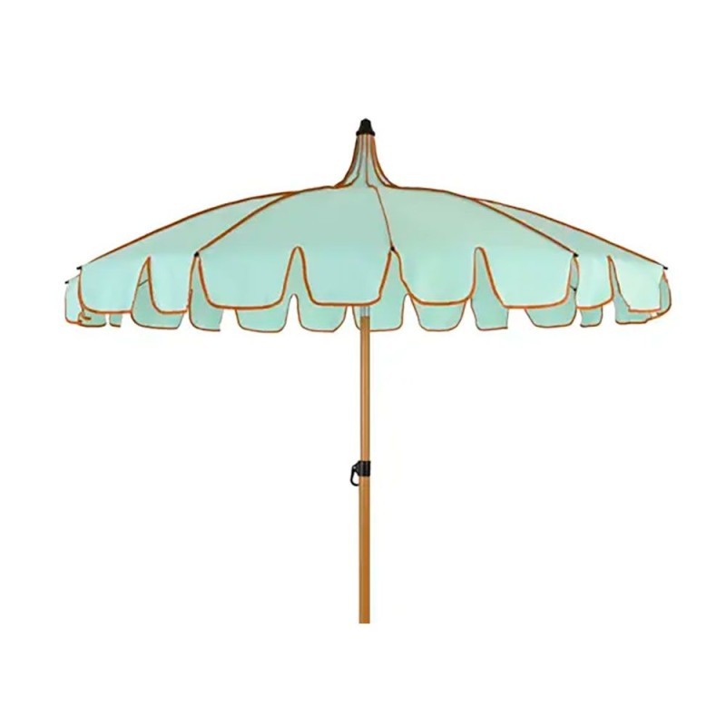 Parasol para jardín, verde agua con ribete coral, ø195 x 215 cm