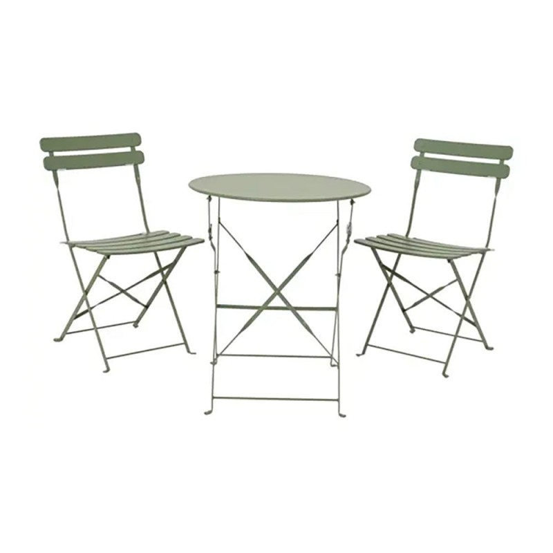 Conjunto de mesa y 2 sillas helsingborg, plegables, de acero, verde