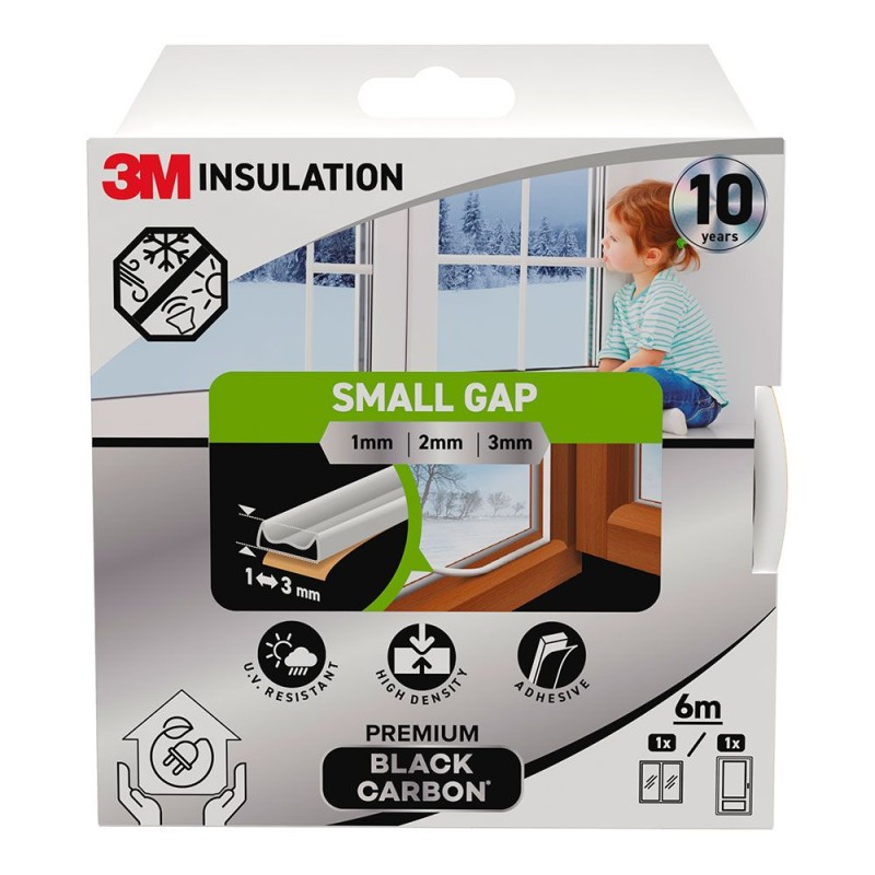 Burlete de aislamiento premium para huecos pequeños de 1-3 mm, blanco, 6 m