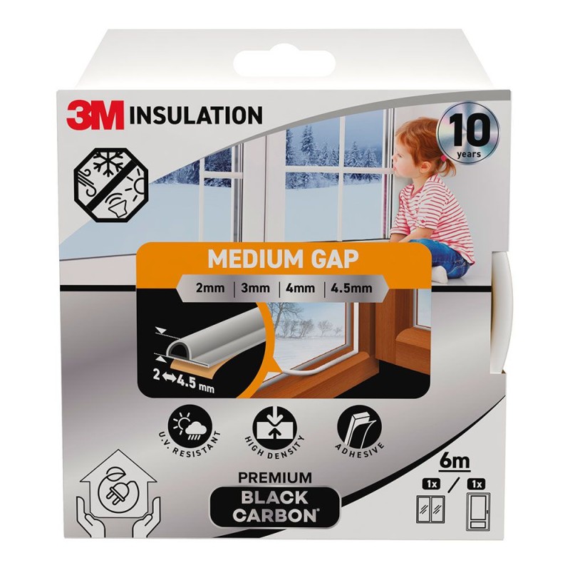 Burlete de aislamiento premium para huecos medianos de 2 - 4,5 mm, blanco, 6 m