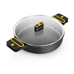 Olla baja de aluminio fundido con antiadherente tricapa con tapa de cristal, daily pro, ø24 cm