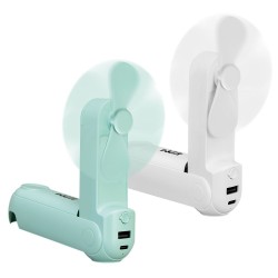 Ventilador de mano plegable con linterna y powerbank, colores surtidos, 3,7 x 11,9 cm
