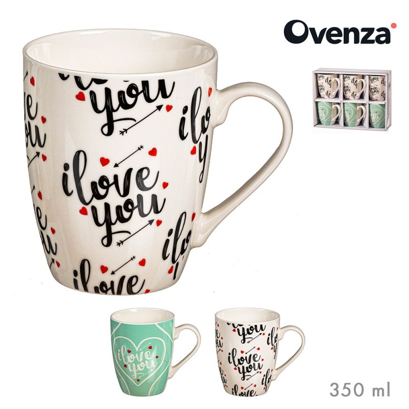 Tazas love you, modelos variados, 350 ml, pack 6 uds