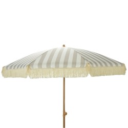 Parasol de jardín de rayas taupe y blanco con flecos, ø183 x 200 cm