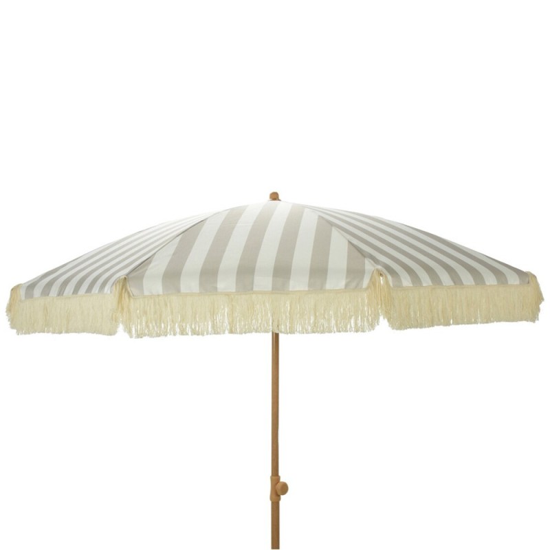 Parasol de jardín de rayas taupe y blanco con flecos, ø183 x 200 cm