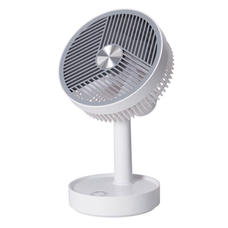 Ventilador de sobremesa recargable blanco y gris, 3 velocidades, ø135 x 270 mm