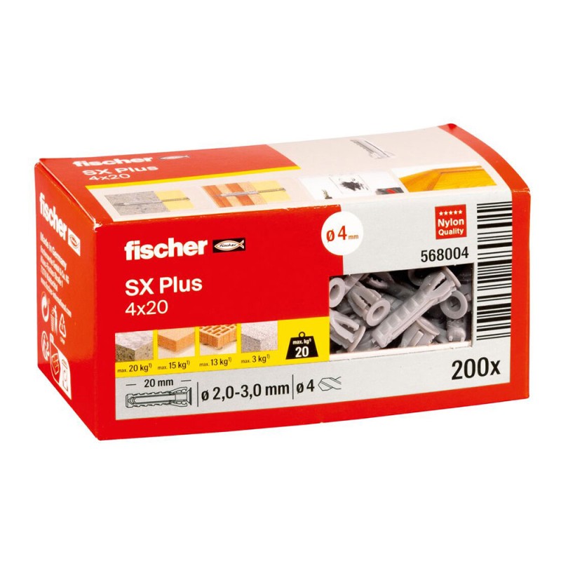 Taco sx plus ø4 x 20 mm, caja 200 uds