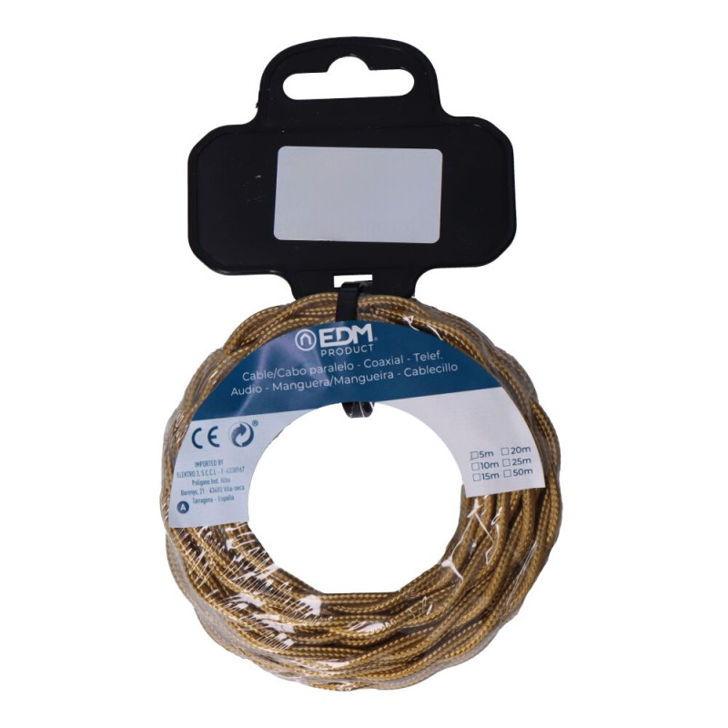 Carrete cable textil trenzado h03vv-f 2 x 0,75 mm oro oscuro, 5 m