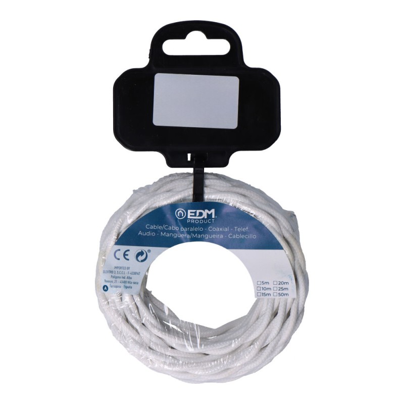 Carrete cable textil trenzado h03vv-f 2 x 0,75 mm blanco, 5 m