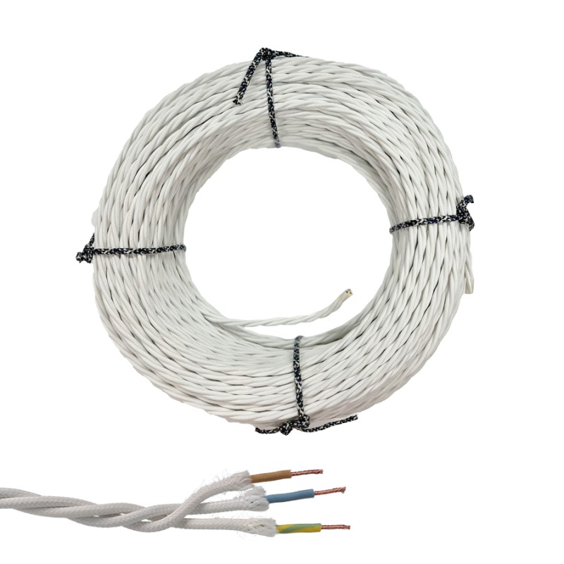 Cable paralelo textil trenzado h07v-k 3 g 2,50 mm blanco euro/m