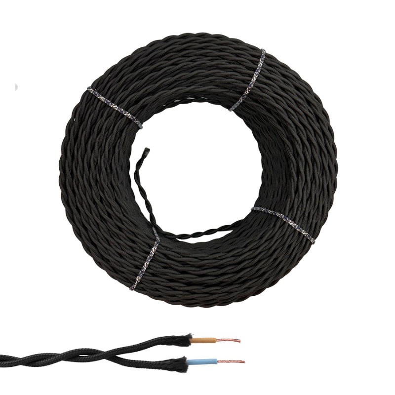 Cable paralelo textil trenzado h05vv-f 2 x 1,50 mm negro euro/m